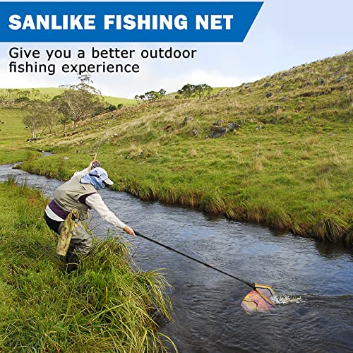 SANLIKE Telescopic Foldable Fishing Landing Net, 98.4in Fiberglass Handle with Rubber Coated Mesh, Aluminum Hoop for Freshwater Saltwater Bass Fishing