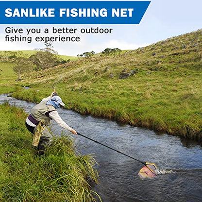 SANLIKE Telescopic Foldable Fishing Landing Net, 98.4in Fiberglass Handle with Rubber Coated Mesh, Aluminum Hoop for Freshwater Saltwater Bass Fishing