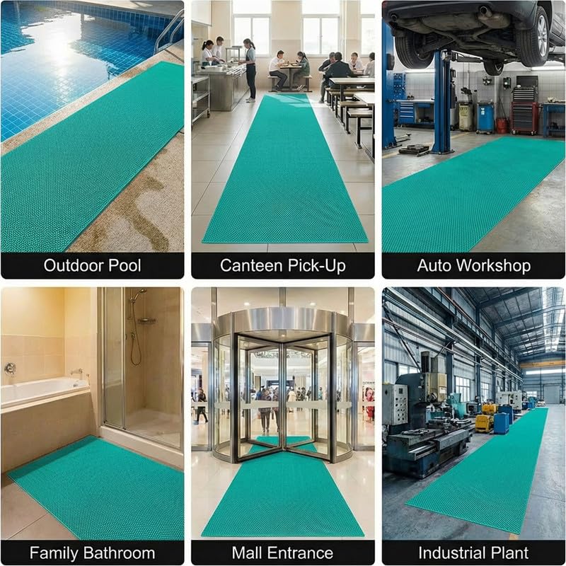 Non Slip Drainage Mats PVC Pool Floor Mat 0.23'' Thick Outdoor Indoor Parking Space Mat for Bathroom Garage Basement Backyard Commercial Kitchen 3x5Ft, Green