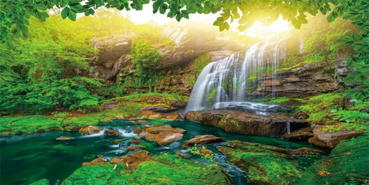 36x18inches Aquarium Background Forest Greenery Leaves Waterfall Scenery Backdrop Terrarium Background Reptile Habitat Fish Tank Decoration Vinyl Background - size: 36x18in