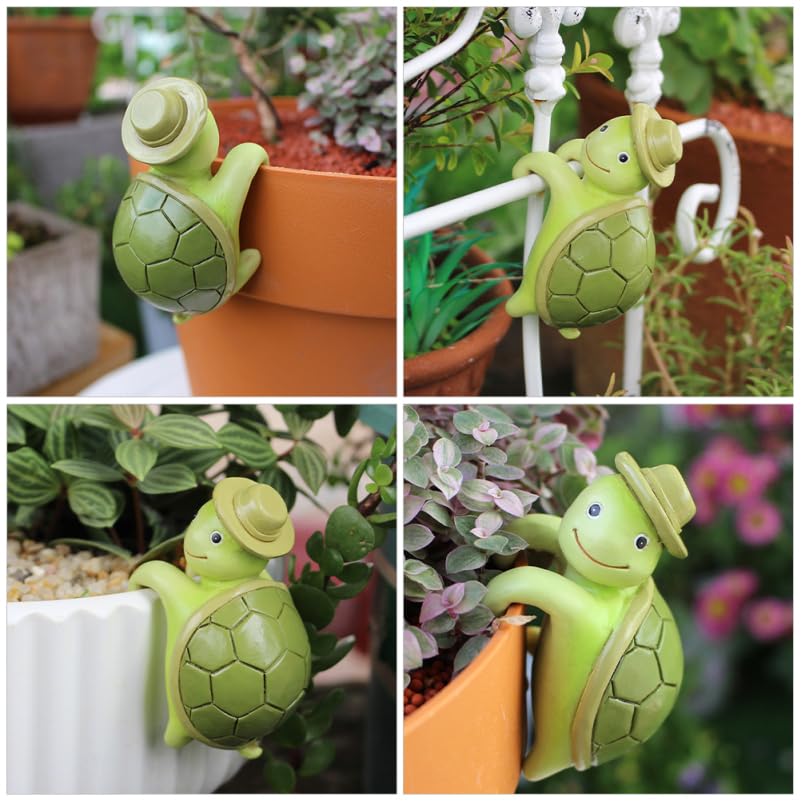 Cabilock Resin Climbing Turtle Pot Hugger Miniature Tortoise Plant Pot Hanger for Flower, Aquarium & Fence Cute Animal Garden Statue, Outdoor & Indoor Decor, Green