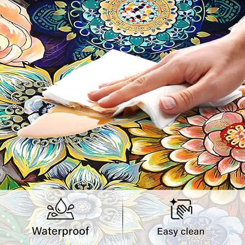 Boho Floral Kitchen Rugs Mats for Floor 2 Piece Memory Foam Padded Kitchen Mats Anti Fatigue Non Slip Cushioned Comfort Standing Mat, 17.3x28+17.3x47 Inch