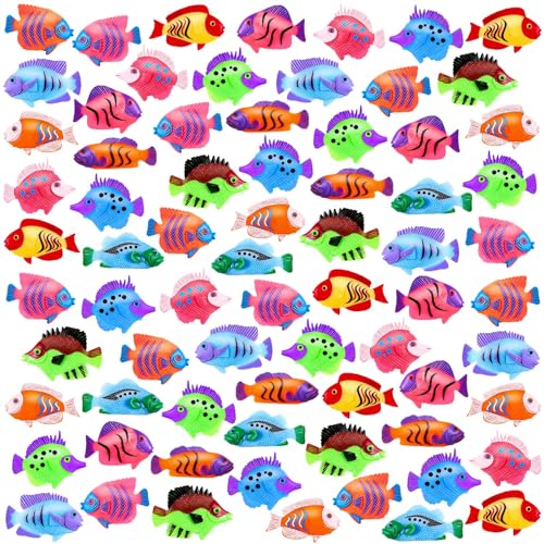 72Pcs Plastic Fish Toys - Tropical & Mini Plastic Fish Set for Children's Party Supplies and Decoration