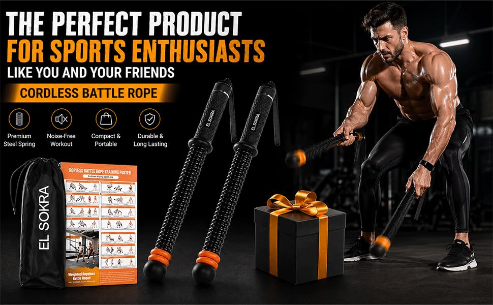Cordless Battle Ropes (29.5"L x 1.5"W x 1.5"H), Weighted Gym Rope