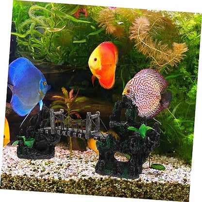 Alipis Aquarium Suspension Bridge Decor Resin Rockery Adornment for Fish Tank Landscaping Lifelike Model Unique Design Creative Aquarium Decoration