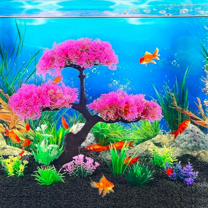 Artificial Aquarium Plants, Fish Tank Decorations, 10 Pcs Cherry Blossom Aquarium Fish Tank Simulation Aquatic Grass Plastic Grass Pine Tree Combination(Pink)