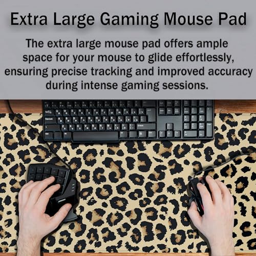 Large Desk Pad Black and Yellow Long Mousepad, Keyboard Mouse Pads Gaming Desk Mats, Full Desk Mouse Pad Non-Slip Rubber Base, 35.4" X 15.7" for Work/Game/Office/Home Leopard Pattern - color: Leopard Pattern