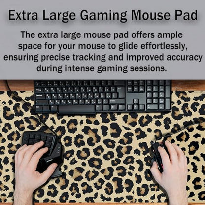 Large Desk Pad Black and Yellow Long Mousepad, Keyboard Mouse Pads Gaming Desk Mats, Full Desk Mouse Pad Non-Slip Rubber Base, 35.4" X 15.7" for Work/Game/Office/Home Leopard Pattern - color: Leopard Pattern