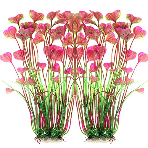 Fish Tank Decorations Plastic Plants Large,Aquarium Artificial Plants Decoration Ornament Safe for All Fish-16 inch 2Pcs (Red 2 Pcs) - color: Red 2 Pcs