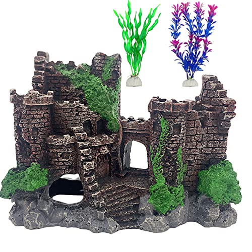 Aquarium Resin Castle Decoration,Ancient Design Fish Tank Ornaments Betta Hideout Stone Cave Accessories for Shrimp Turtle Guppy Crabs (3Pcs)