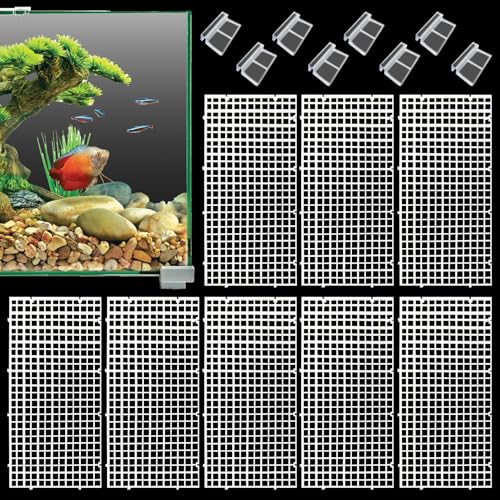 Plastic Aquarium Divider with Clips Grid Panel Aquarium Lid Hood Fish Tank Divider Filter Bottom Isolation Pane Separator for Mixed Breeding(8 PCS,White)