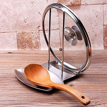 Lid and Spoon Rest Shelf,304 Stainless Steel Pan Pot Cover Lid Rack Stand Organizer,ZYLONE Pan Lid Organizer Storage Soup Spoon Rests Utensils Kitchen Tool