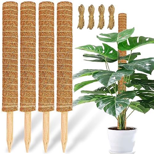 【4 Pack】 JJGoo Moss Pole, 17 inch Coco Coir Totem Poles Extending to 53 Inches, Plant Support Stick Plant Poles for Indoor Plants Climbing Plants Monstera, Sphagnum, Pothos