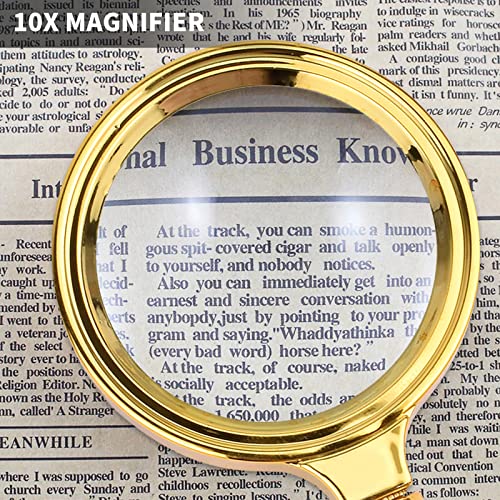 10X Magnifying Glass, Handheld Reading Magnifier with Antique Mahogany Handle, 80mm + 60mm Magnify Glasses Lens, Magnifier Glass for Book Reading, Insect Observation, Science (2 Pcs)