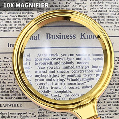 10X Magnifying Glass, Handheld Reading Magnifier with Antique Mahogany Handle, 80mm + 60mm Magnify Glasses Lens, Magnifier Glass for Book Reading, Insect Observation, Science (2 Pcs)