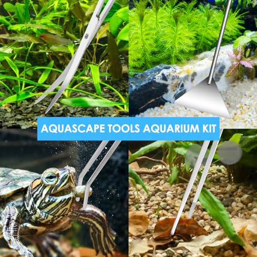 Aquascape Tools Aquarium Kit, 4PCS Long Aquascaping Tools Stainless Steel Aquatic Plants Set for Fish Tank, Aquarium Plant Trimming