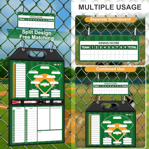 Magnetic Baseball Lineup Board, Foldable Clipboard for Coaches | Foldable lineup board with built-in handle, leather-covered surface. Baseball & softball coaching tool for dugout planning. - style: Baseball