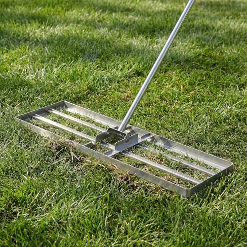 Goplus 36" x 10" Lawn Leveling Rake, Effort-Saving Landscape Lawn Tool with Ergonomic Handle for Soil, Garden, Backyard, Golf Course, Farm, and Pasture, Black (Sliver) - color: Sliver