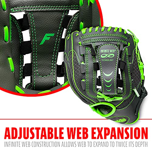 Franklin Sports Youth Teeball Gloves - Shok Sorb Kids Baseball + Teeball Mitt - Boys + Girls Fielder Gloves - 10.5" Inch - color: Graphite/Lime
