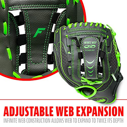 Franklin Sports Youth Teeball Gloves - Shok Sorb Kids Baseball + Teeball Mitt - Boys + Girls Fielder Gloves - 10.5" Inch - color: Graphite/Lime