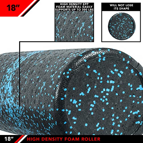 JFIT High Density Foam Roller – EPP Deep Tissue Massage Roller for Muscle Recovery, Myofascial Release & Stretching - color: Speckled Blue, size: 18-Inch