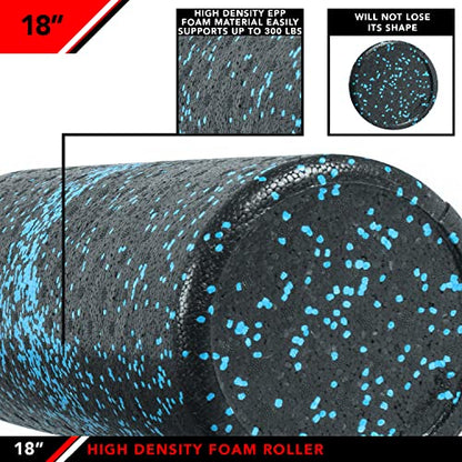 JFIT High Density Foam Roller – EPP Deep Tissue Massage Roller for Muscle Recovery, Myofascial Release & Stretching - color: Speckled Blue, size: 18-Inch