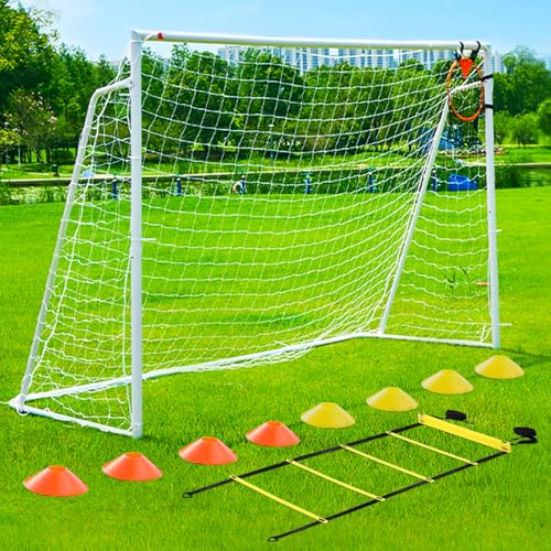Soccer Goal 12x6,10x6.5, 8x6, 6x4FT Soccer Goals for Backyard Metal Soccer Goals for Kids Youth Adults Large Outdoor 2" Steel Soccer Goal Post Frame with Soccer Net Target Net Agility Ladder - size: 8×6 FT