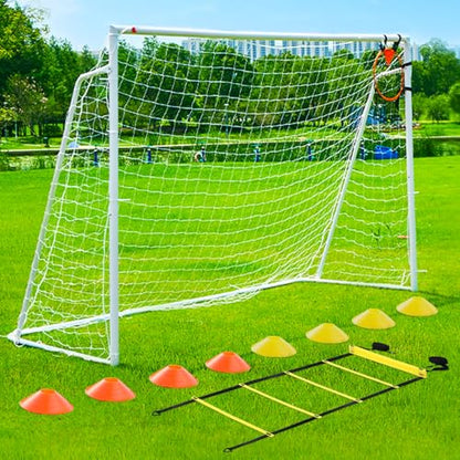 Soccer Goal 12x6,10x6.5, 8x6, 6x4FT Soccer Goals for Backyard Metal Soccer Goals for Kids Youth Adults Large Outdoor 2" Steel Soccer Goal Post Frame with Soccer Net Target Net Agility Ladder - size: 8×6 FT