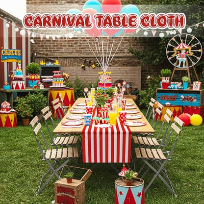 1 Pack Circus Halloween Decorations 32 Inch x 16 ft Red and White Hanging Banner with Tape Ceiling Decor for Carnival Birthday Classroom Circus Theme Party Decorations - style: Carnival