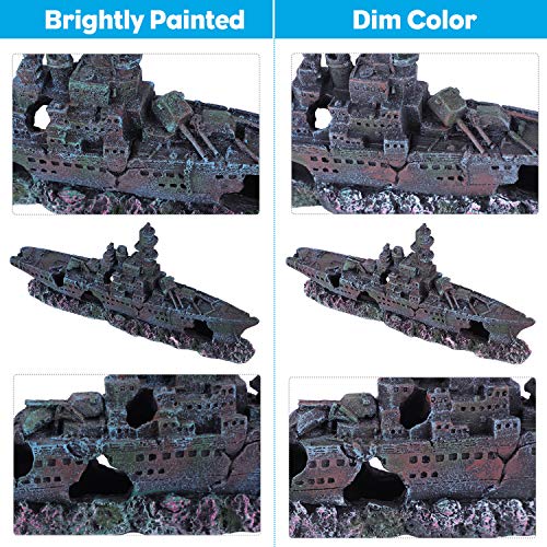 Uniclife Aquarium Shipwreck Decoration Resin Sunken Ship Decor Ornament for Small Betta Fish Tank