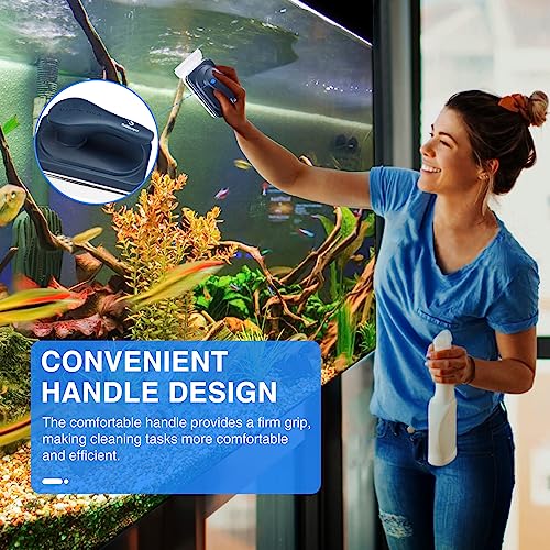 fishkeeper Aquarium Strong Magnetic Glass Cleaner Brush, Fish Tank Algae Magnet Cleaning Tool with 2 Detachable Scrapers, Mag Float Scrubber for 0.2 Inch Glass and Acrylic Tanks - size: Small for Glass Thickness：1/8"-1/5"