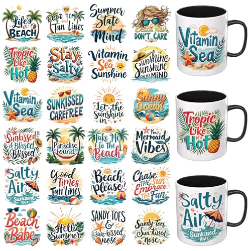 24PCS Summer Beach UV DTF Cup Wrap UV DTF Transfer Paper Suitable for Mugs, Glasses, Notebooks, Computers, Tables and Chairs, etc. for DIY Creativity, High Viscosity UV DTF Cup Wrap - style: Summer Beach