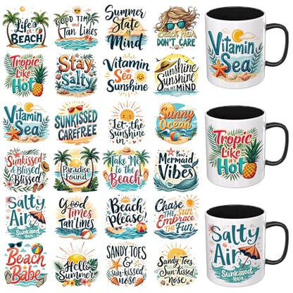 24PCS Summer Beach UV DTF Cup Wrap UV DTF Transfer Paper Suitable for Mugs, Glasses, Notebooks, Computers, Tables and Chairs, etc. for DIY Creativity, High Viscosity UV DTF Cup Wrap - style: Summer Beach
