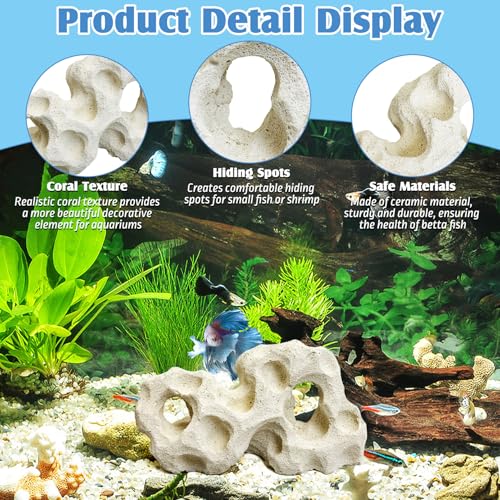 Small Aquarium Cave Ceramic Betta Fish Hideout Fish Tank Decoration Realistic Betta Habitat Shelter for Cichlid Crayfish Shrimp Hiding Resting (3.94" x 1.57" x 2.36")