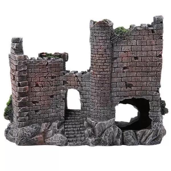 Castle Ruins Aquarium Decoration, Resin Fish Tank Decoration, Gray Stone, Water Tank Accessories, Aquarium Landscape, 6.69x2.95x5.11 inches