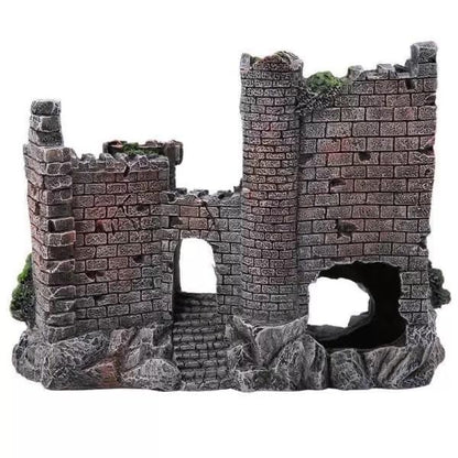 Castle Ruins Aquarium Decoration, Resin Fish Tank Decoration, Gray Stone, Water Tank Accessories, Aquarium Landscape, 6.69x2.95x5.11 inches