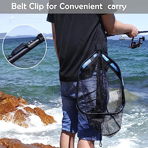 PLUSINNO Floating Fishing Net for Steelhead, Salmon, Fly, Kayak, Catfish, Bass, Trout Fishing, Rubber Coated Foldable Landing Net with Fixed or Telescoping Pole Handle, Fishing Gear and Gifts for Men - color: 2 Pack - 0.8M Blue
