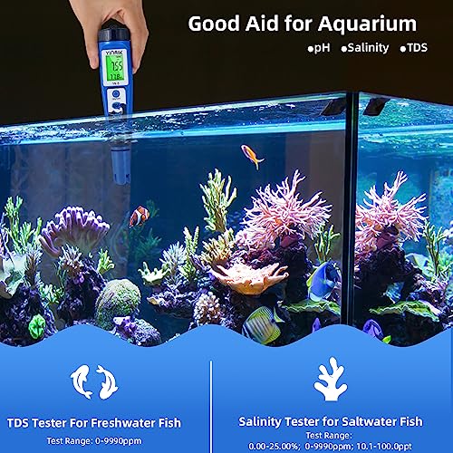 pH Salt Meter 5 in 1 pH TDS EC Salinity Tester for Pool Spa Aquarium Hydroponic Saltwater Digital pH and PPM Tester for Household Drinking Water Hot Tub Home Brewing Fish Tank… - color: 5 IN 1 Blue Color