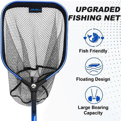 Floating Fishing Net Fish Landing Net, Fishing Nets for Fish, Kayak Fishing Net with Third-gen Upgrade Locking Switch - Lightweight Rubber Coated Fish Net for Easy Catch & Release