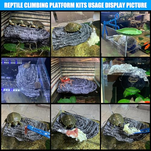 Turtle Basking Platform with Suction Cups,Baby Tortoise Climbing Ramp Rock,Turtle Tank Accessories,Reptiles Resting Terrace for Bearded Dragon Aquatic Frog Hermit Crab gecoks Lizard