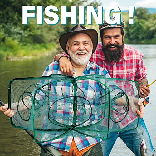 2 Pcs Foldable Fishing Trap Collapsible Hexagon 6 Hole Fishing Bait Trap Portable Minnow Crayfish Crab Crawdad Shrimp Net Cage Accessories(Green)
