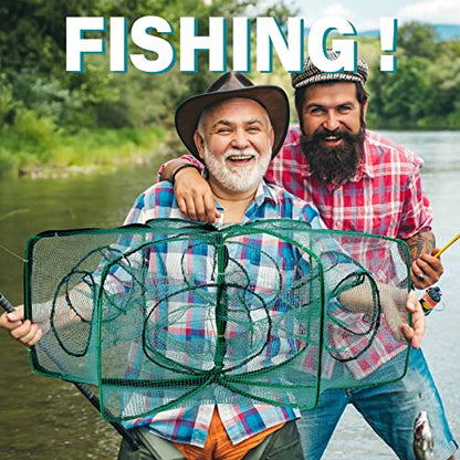2 Pcs Foldable Fishing Trap Collapsible Hexagon 6 Hole Fishing Bait Trap Portable Minnow Crayfish Crab Crawdad Shrimp Net Cage Accessories(Green)