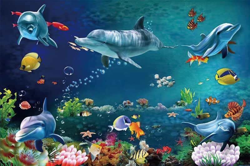 Yeele 5x3ft Ocean Dolphin Backdrop Under The Sea Coral Fish Photography Background Underwater World Aquarium Decoration Banner Photo Booth Studio Prop