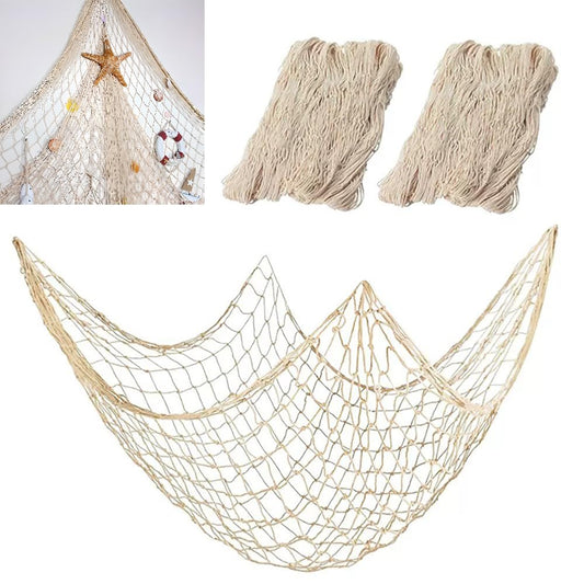 80"x40" Fish Net Decorations, Natural Cotton Fishing Net Decor Fishnet Rope Decoration for Under The Sea Hawaiian Pirate Ocean Beach Themed Party (2 Pack)