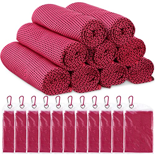 Redbaker 20 Pack Cooling Towels, 40"x12" Ice Breathable Soft Chilly Sweat Rag with Bags for Neck and Face Yoga Gym Running Golf Workout Sports Camping(Rose Red) - color: Rose Red