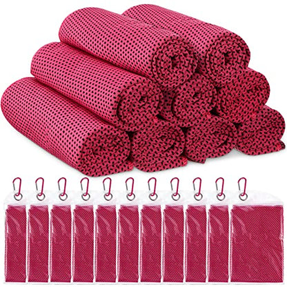 Redbaker 20 Pack Cooling Towels, 40"x12" Ice Breathable Soft Chilly Sweat Rag with Bags for Neck and Face Yoga Gym Running Golf Workout Sports Camping(Rose Red) - color: Rose Red