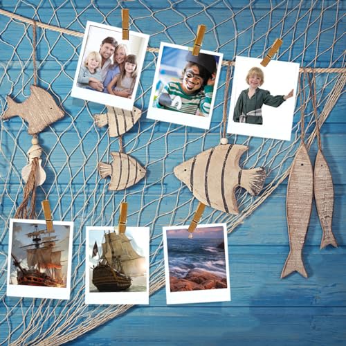 10 Pieces Natural Fish Net Ocean Themed Wall Hangings Party Decor Decoration Fish Net Decorative Party Supplies Natural Cotton Fishnet Accessory for Sea Party (Beige)