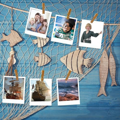 10 Pieces Natural Fish Net Ocean Themed Wall Hangings Party Decor Decoration Fish Net Decorative Party Supplies Natural Cotton Fishnet Accessory for Sea Party (Beige)