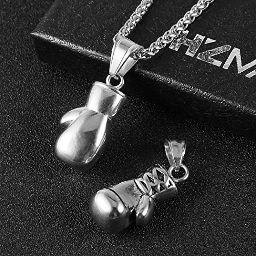 HZMAN Boxing Glove Bible Verse Pendant Stainless Steel Necklace - color: Silver