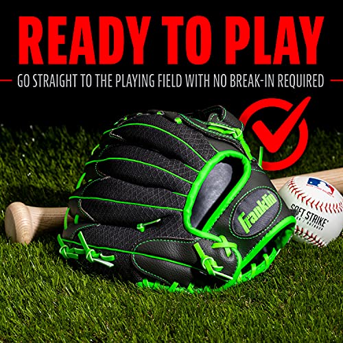 Franklin Sports Youth Teeball Gloves - Shok Sorb Kids Baseball + Teeball Mitt - Boys + Girls Fielder Gloves - 10.5" Inch - color: Graphite/Lime